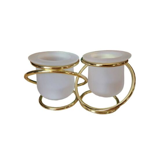 Frosted Glass & Gold Infinity Candle Holders Frosted Glass 80s 90s Vintage Decor - Picture 2 of 3